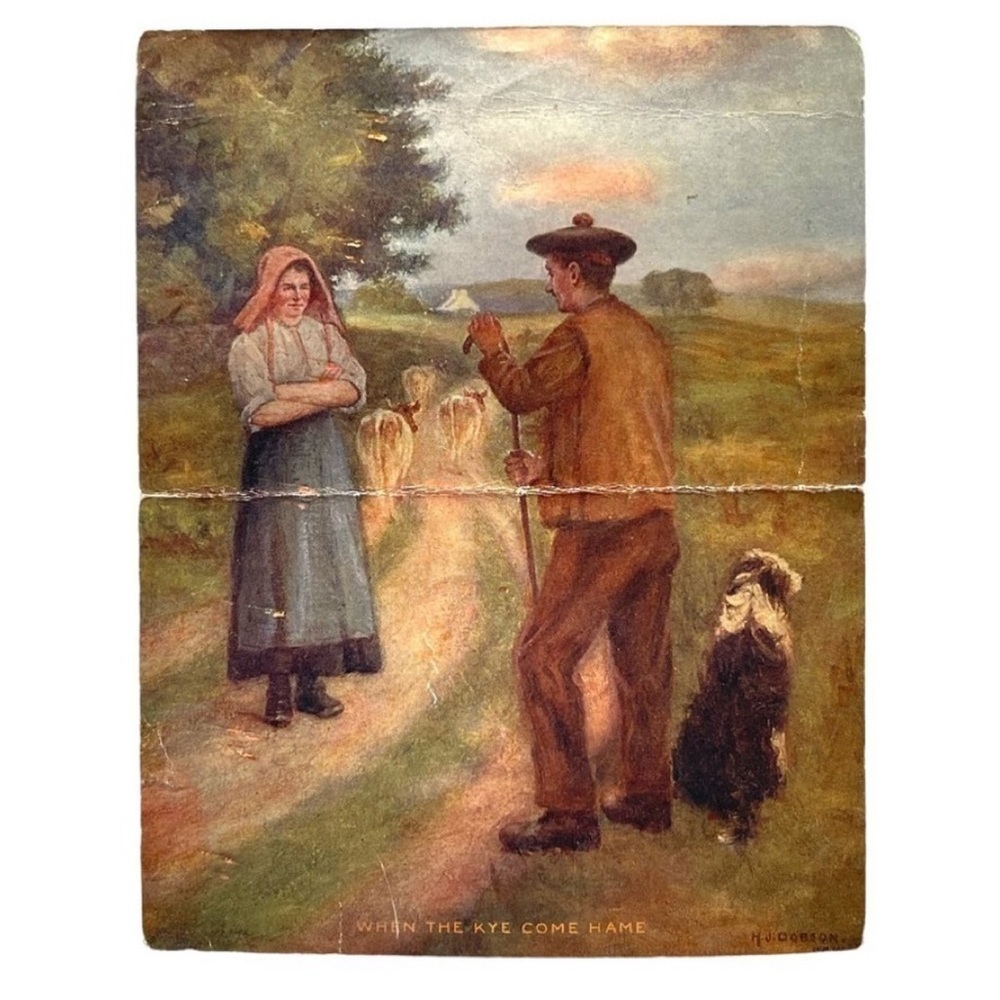 When The Kye Come Hame Antique H. G. Hobson Illustrated Card with Poem Inside